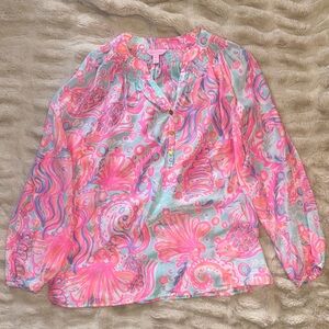 Lilly Pulitzer Pink and Blue Swirl Blouse